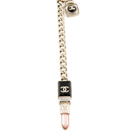 CHANEL Resin and Metal Strass Pearl Lipstick Necklace Pink Gold - Picture 9 of 16